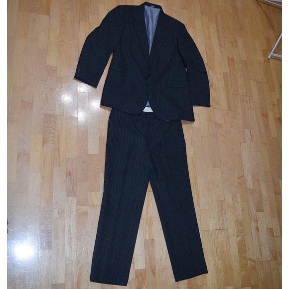 REED ST JAMES Men's Suit Jacket Coat 46L Pants Sz 36 x 30 Gray Pin-Stripe - Picture 1 of 16